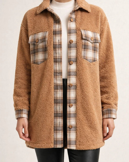 Flash Velvet Women's Fall and Winter New Lapel Medium-length Plaid Plush Jacket | JRSEE:8bd280a4-f901-4a96-943d-6dc6b3820923