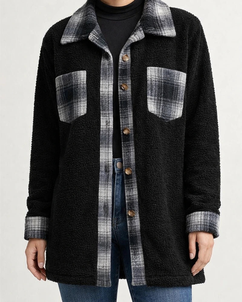 Flash Velvet Women's Fall and Winter New Lapel Medium-length Plaid Plush Jacket | JRSEE:b3fcc503-eaa1-4122-9ce8-7b9ad3d31dab