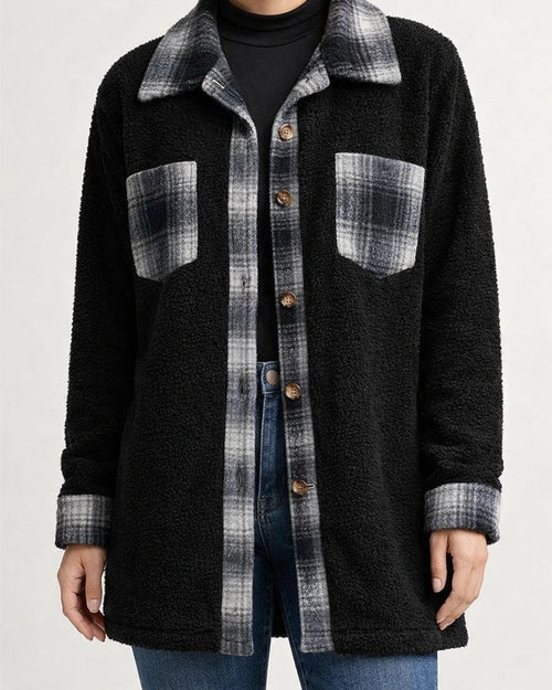 Flash Velvet Women's Fall and Winter New Lapel Medium-length Plaid Plush Jacket | JRSEE:b3fcc503-eaa1-4122-9ce8-7b9ad3d31dab