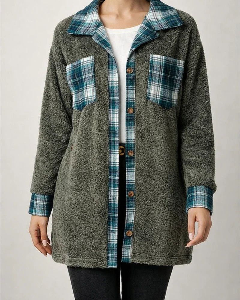 Flash Velvet Women's Fall and Winter New Lapel Medium-length Plaid Plush Jacket | JRSEE:4d95378f-e733-44bb-a881-05669fe78759