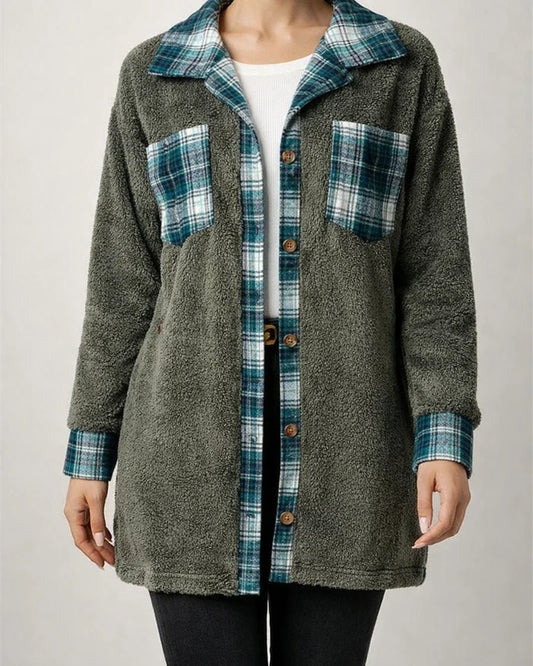 Flash Velvet Women's Fall and Winter New Lapel Medium-length Plaid Plush Jacket | JRSEE:4d95378f-e733-44bb-a881-05669fe78759