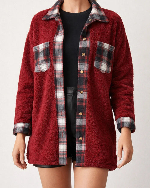 Flash Velvet Women's Fall and Winter New Lapel Medium-length Plaid Plush Jacket | JRSEE:97fa8e8a-a1b1-45c4-89de-adb214940ab0