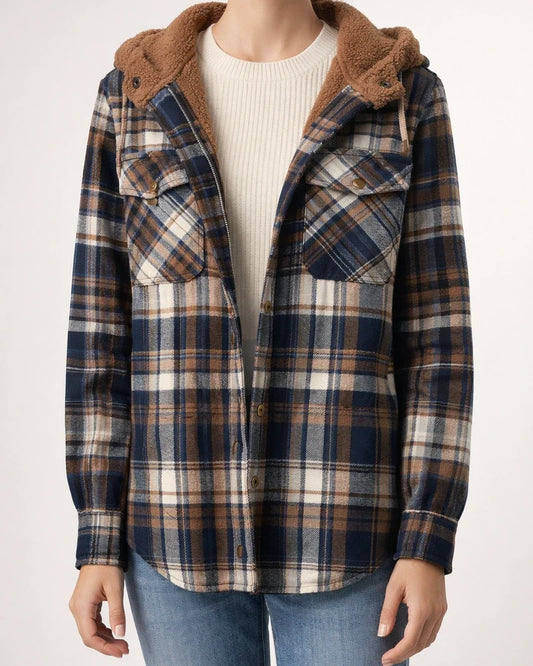 Fleece-Lined Checkered Hooded Wool-Blend Jacket (Women) | JRSEE:117dacd2-9593-4159-83a6-6d83674fe136