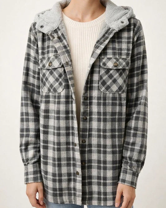 Fleece-Lined Checkered Hooded Wool-Blend Jacket (Women) | JRSEE:a12df824-f4a5-48b2-bbba-8cccb75ed581