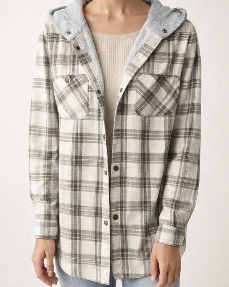 Fleece-Lined Checkered Hooded Wool-Blend Jacket (Women) | JRSEE:54ebc4dc-877e-4491-867a-bfb853690d16