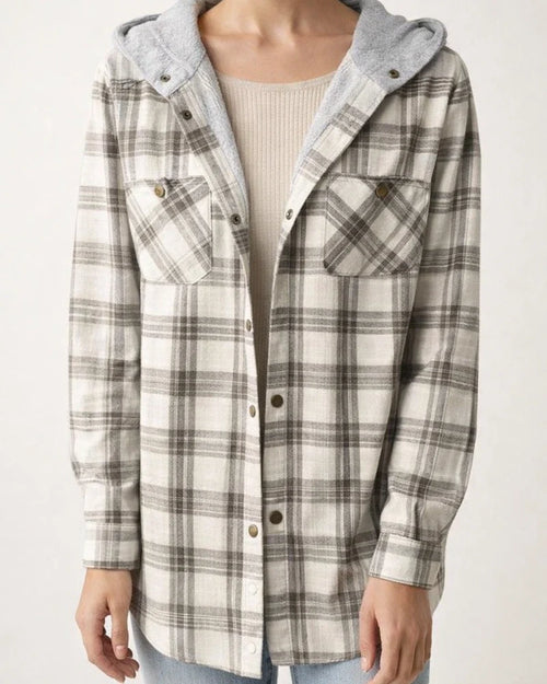 Fleece-Lined Checkered Hooded Wool-Blend Jacket (Women) | JRSEE:54ebc4dc-877e-4491-867a-bfb853690d16