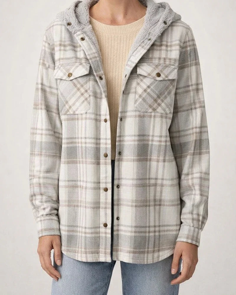 Fleece-Lined Checkered Hooded Wool-Blend Jacket (Women) | JRSEE:a6d7bb4c-b235-41fc-9a52-d93dd3d1c6c2