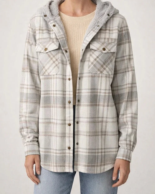 Fleece-Lined Checkered Hooded Wool-Blend Jacket (Women) | JRSEE:a6d7bb4c-b235-41fc-9a52-d93dd3d1c6c2