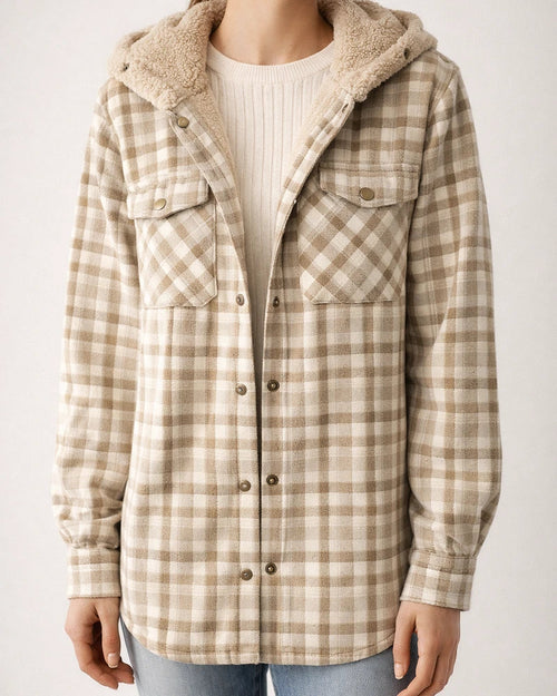 Fleece-Lined Checkered Hooded Wool-Blend Jacket (Women) | JRSEE:7ea37b32-16b9-4d9d-9644-1bcf47b09706