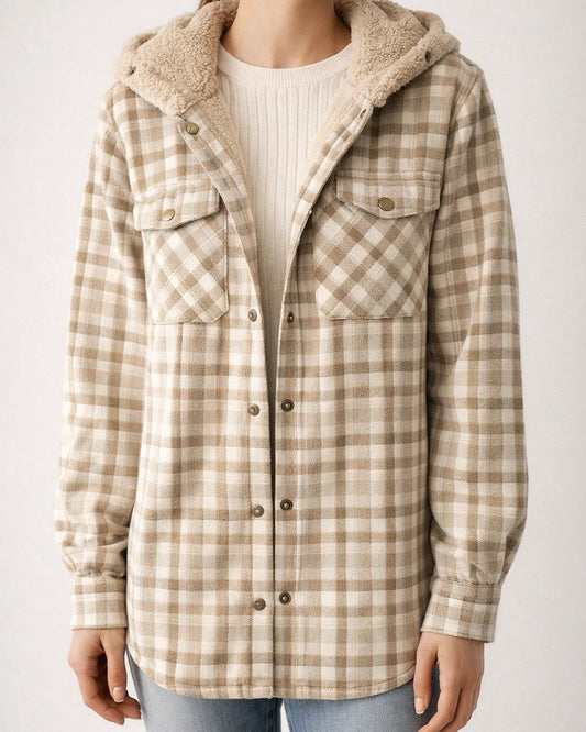 Fleece-Lined Checkered Hooded Wool-Blend Jacket (Women) | JRSEE:7ea37b32-16b9-4d9d-9644-1bcf47b09706