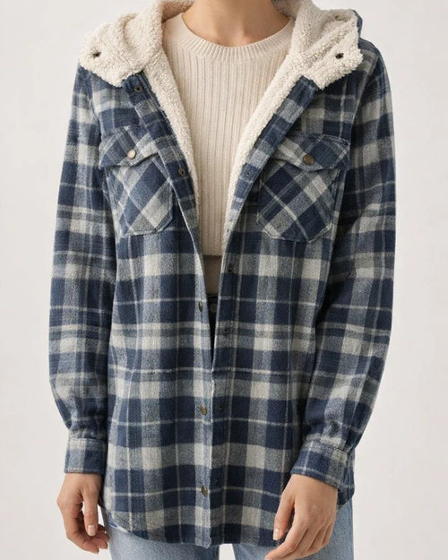 Fleece-Lined Checkered Hooded Wool-Blend Jacket (Women) | JRSEE:d5bbdd8f-6cdc-47cc-8de5-25d60f9e0f5e