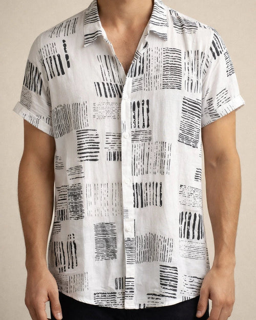 Floral Short-sleeved Shirt Men's Summer New Short-sleeved Black and White Shirt Cardigan Men's Short-sleeved Shirt | JRSEE:9af53bd7-a848-4525-bec7-32b12ae2563b