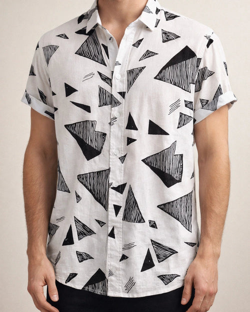 Floral Short-sleeved Shirt Men's Summer New Short-sleeved Black and White Shirt Cardigan Men's Short-sleeved Shirt | JRSEE:2a552701-974d-496f-a2ff-b0de7640b83d