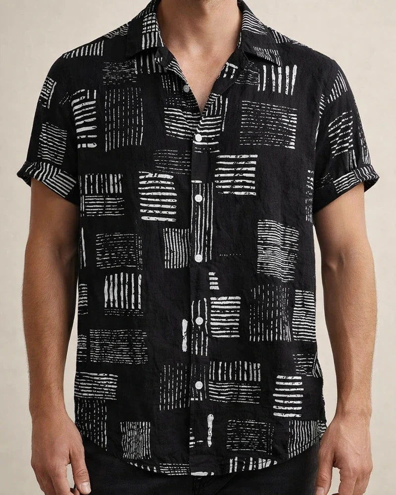 Floral Short-sleeved Shirt Men's Summer New Short-sleeved Black and White Shirt Cardigan Men's Short-sleeved Shirt | JRSEE:63118a44-a9ca-4ed3-bb90-acfeb394f594