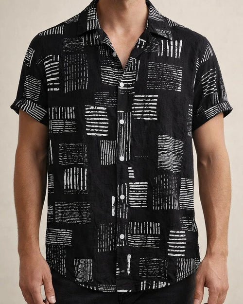 Floral Short-sleeved Shirt Men's Summer New Short-sleeved Black and White Shirt Cardigan Men's Short-sleeved Shirt | JRSEE:63118a44-a9ca-4ed3-bb90-acfeb394f594