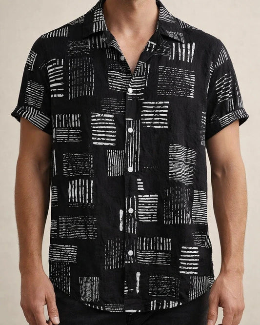 Floral Short-sleeved Shirt Men's Summer New Short-sleeved Black and White Shirt Cardigan Men's Short-sleeved Shirt | JRSEE:63118a44-a9ca-4ed3-bb90-acfeb394f594