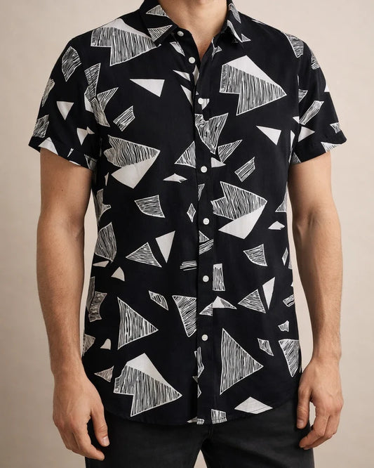 Floral Short-sleeved Shirt Men's Summer New Short-sleeved Black and White Shirt Cardigan Men's Short-sleeved Shirt | JRSEE:55c891b5-16fe-4ed6-85e5-de473a012459