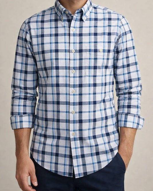 Four Seasons New Cotton Shirt Fashion Plaid Men's Shirt Long-sleeved Square Collar Casual Cotton Shirt | JRSEE:cb76c9bd-fa85-44c1-9f45-699deca766f4