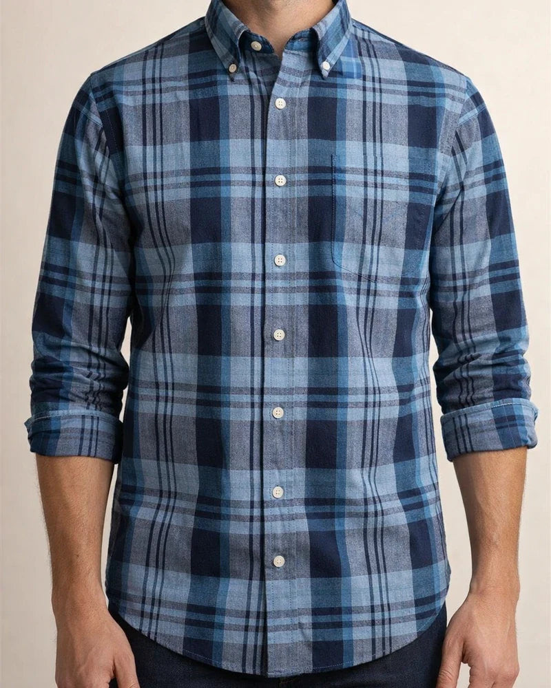 Four Seasons New Cotton Shirt Fashion Plaid Men's Shirt Long-sleeved Square Collar Casual Cotton Shirt | JRSEE:ff3d695b-167f-4fad-91ef-2ef5748007eb
