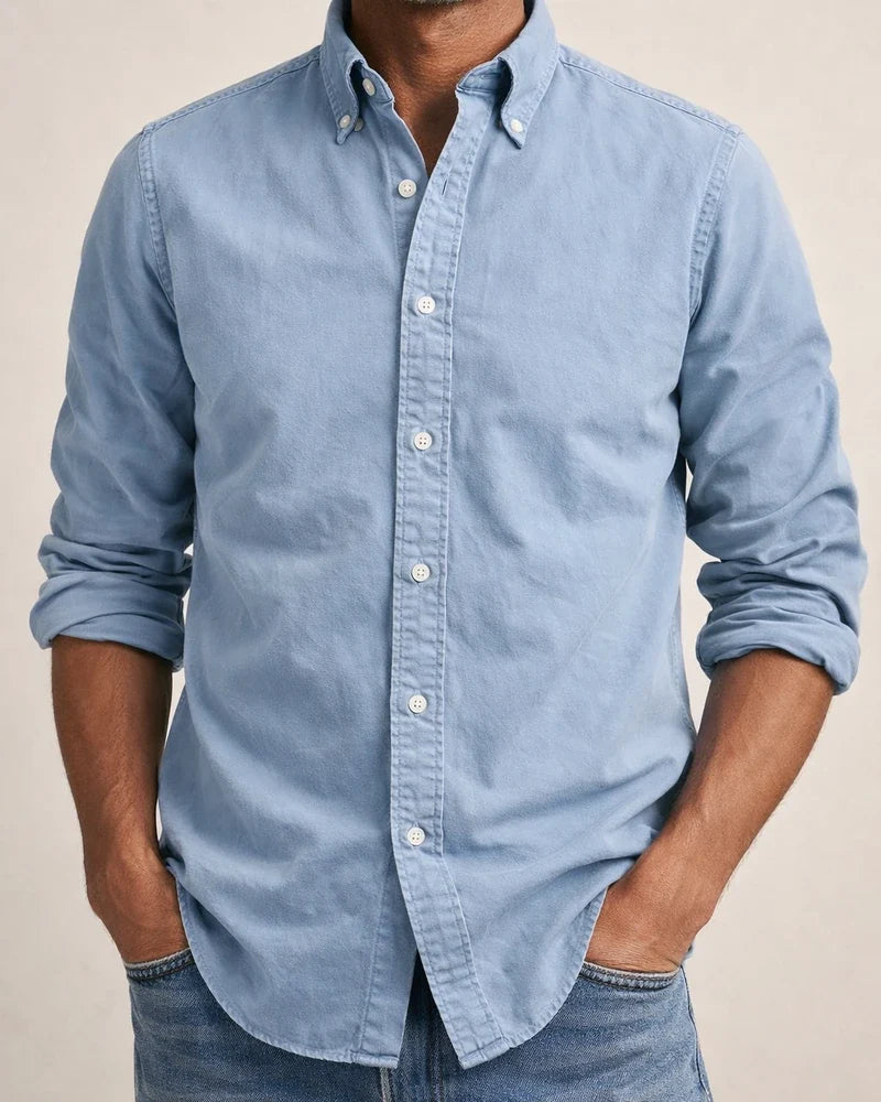 Four Seasons New Men's Daily Shirt Lapel Solid Color Shirt | JRSEE:cb4f0c00-80bd-41fa-ac24-1e8921ba9d89