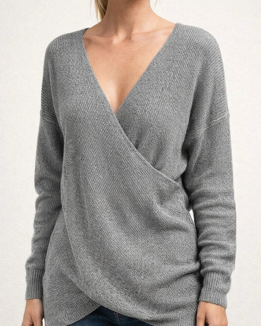 Gray V Neck Long Sleeve Sweater | JRSEE:e5d954c1-2958-4b2d-b179-734fbb3aa6ca