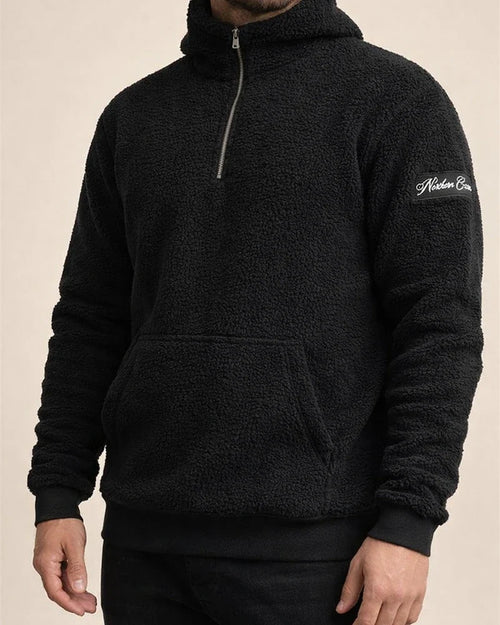 Half Zipper Loose Solid Color Pullover Pockets Insert Pockets Hooded Plush Sports Daily Men's Senior Jacket Sweater | JRSEE:3f4e9538-4ae8-4ad1-8ad4-9cabb95225bc