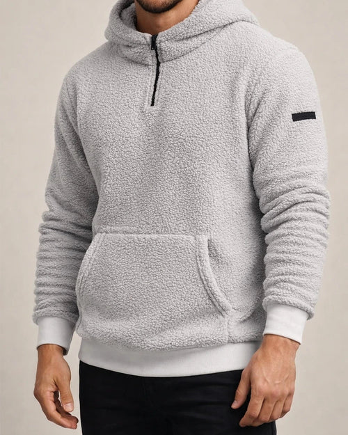 Half Zipper Loose Solid Color Pullover Pockets Insert Pockets Hooded Plush Sports Daily Men's Senior Jacket Sweater | JRSEE:532dc62d-e321-4055-9d3f-a45443284ffe