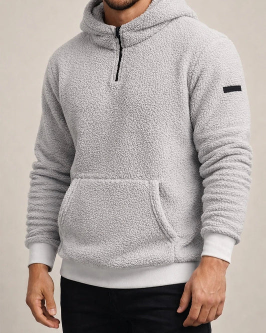 Half Zipper Loose Solid Color Pullover Pockets Insert Pockets Hooded Plush Sports Daily Men's Senior Jacket Sweater | JRSEE:532dc62d-e321-4055-9d3f-a45443284ffe