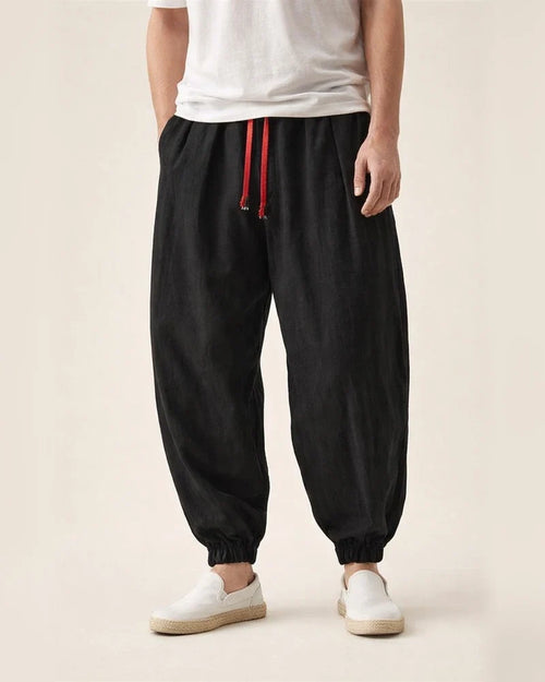 Harem Linen Pants for Men Plus Size Yoga Pants Premium Cotton Long Pants Casual Elastic Waist Drawstring Hippie Beach Pants Black | JRSEE:56311159-b092-4243-9b3e-974d8d88643b