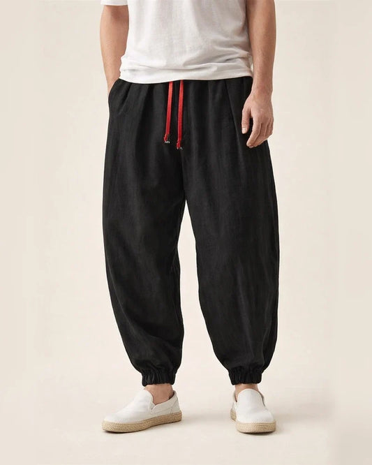 Harem Linen Pants for Men Plus Size Yoga Pants Premium Cotton Long Pants Casual Elastic Waist Drawstring Hippie Beach Pants Black | JRSEE:56311159-b092-4243-9b3e-974d8d88643b