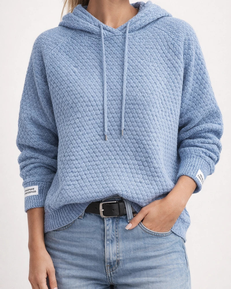 Hooded Drawstring Knit Sweater - New Fall/Winter Solid Color Casual Women's Sweater | JRSEE:c7301a34-b1f6-4601-9070-8189e66248a0