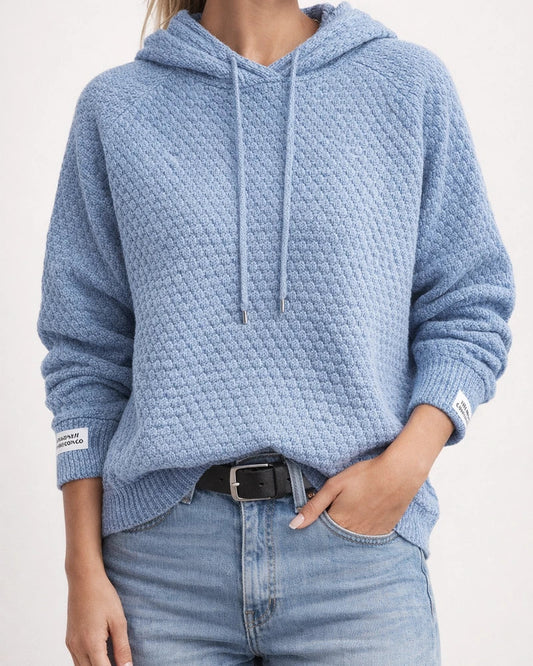 Hooded Drawstring Knit Sweater - New Fall/Winter Solid Color Casual Women's Sweater | JRSEE:c7301a34-b1f6-4601-9070-8189e66248a0