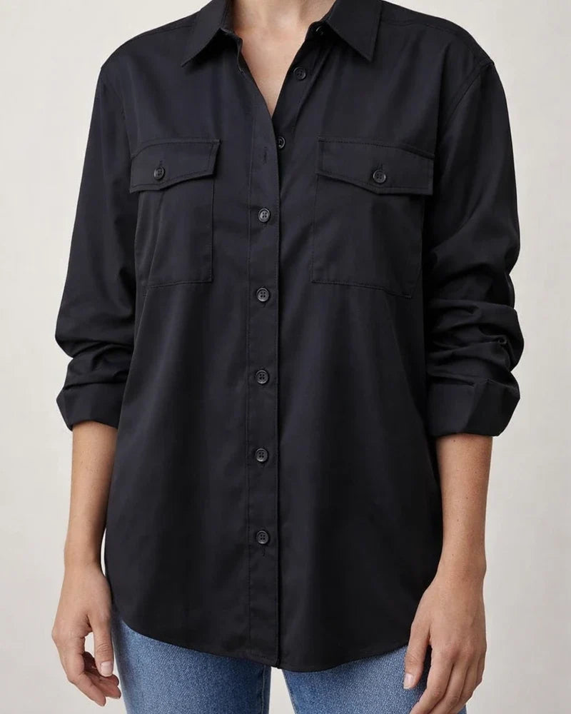Hot Sale Autumn and Winter Solid Color Irregular Loose Long Sleeve Lapel Commuter Fashion Shirt Top | JRSEE:ae1586c8-6ba0-4c13-8f6d-94887ab83f27