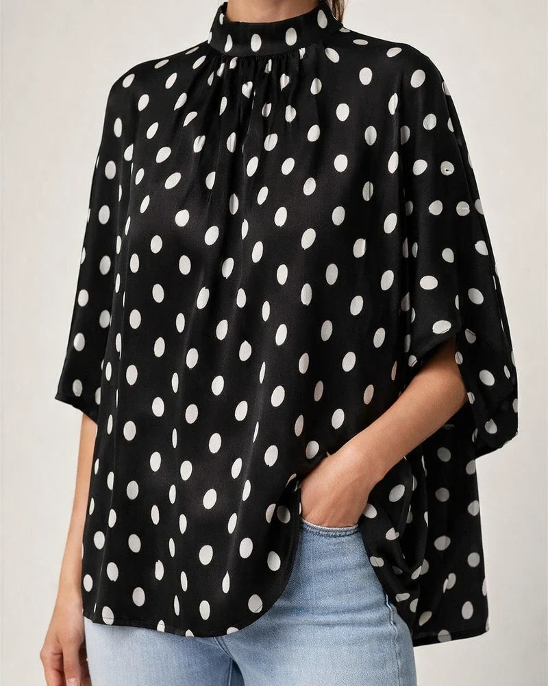 Hot Silver Polka Dot Shirt Women Autumn Temperament Commuter Design Sense Evening Sleeve Long Sleeve Blouse | JRSEE:c572e9e6-5355-42c5-8f38-e9e78a36c6a4