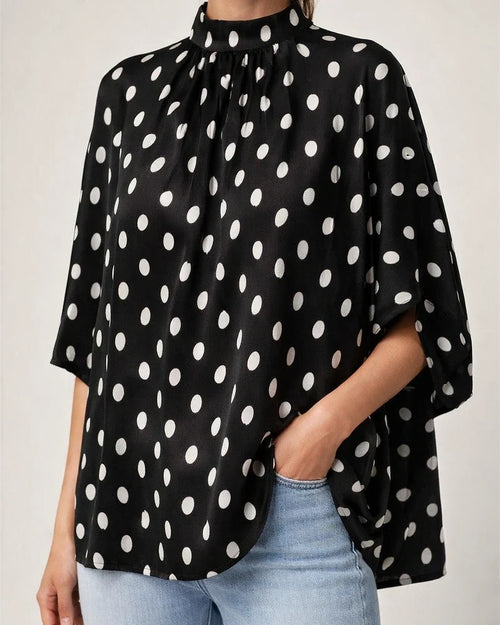 Hot Silver Polka Dot Shirt Women Autumn Temperament Commuter Design Sense Evening Sleeve Long Sleeve Blouse | JRSEE:c572e9e6-5355-42c5-8f38-e9e78a36c6a4