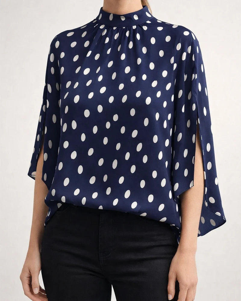 Hot Silver Polka Dot Shirt Women Autumn Temperament Commuter Design Sense Evening Sleeve Long Sleeve Blouse | JRSEE:dc541bb6-7b1e-4e7a-b705-6277eab95051