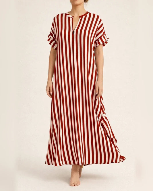 Hot Spring and Summer New Women's Sleeves Striped Plaid Print Loose Waist V-neck Open Large Hem Long OL Commuter Dresses | JRSEE:f1b609b4-ac3e-4be2-a8a8-b1ce9122e8fc