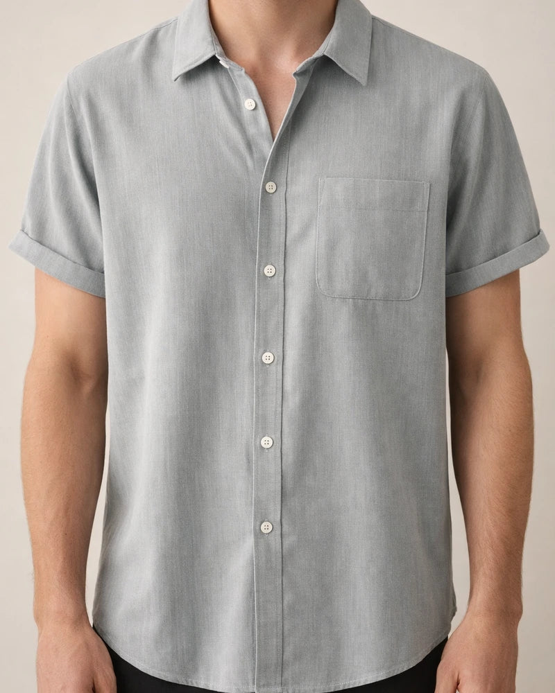 Hot Summer Lapel Solid Color Short Sleeve Button Men's Linen Shirt | JRSEE:c8033a1d-2749-41bc-a43a-e790df5a92a8