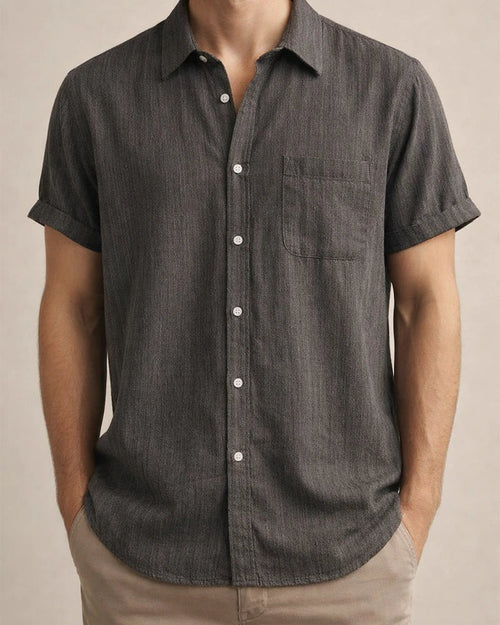 Hot Summer Lapel Solid Color Short Sleeve Button Men's Linen Shirt | JRSEE:4f233921-b6c5-41b6-a933-790553e04dc9