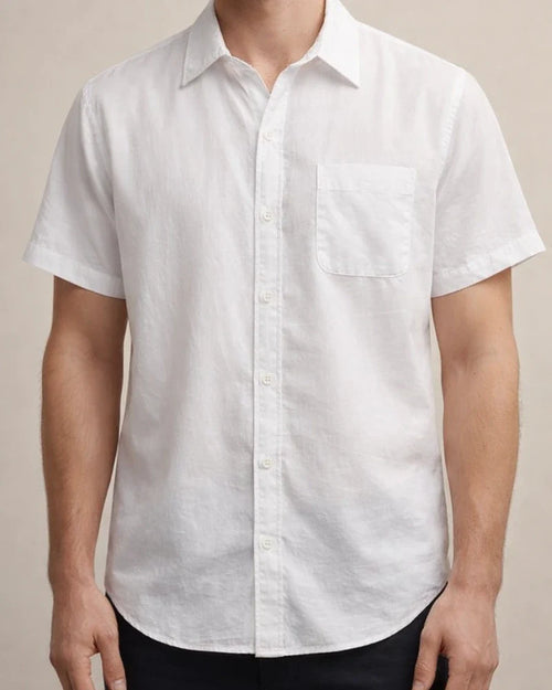 Hot Summer Lapel Solid Color Short Sleeve Button Men's Linen Shirt | JRSEE:d000103a-89cf-4bb0-a6af-8ad53e00293b