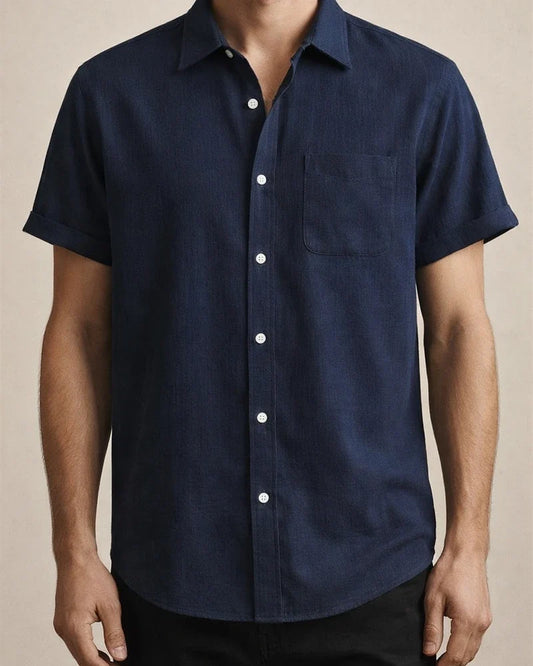 Hot Summer Lapel Solid Color Short Sleeve Button Men's Linen Shirt | JRSEE:5007bab0-0710-4e31-a555-0618ea095883