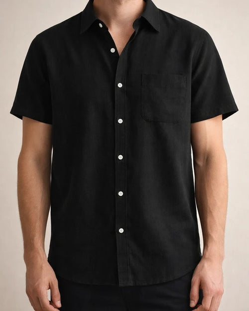 Hot Summer Lapel Solid Color Short Sleeve Button Men's Linen Shirt | JRSEE:2fcf7d55-708b-473a-add5-ec0cacbda476