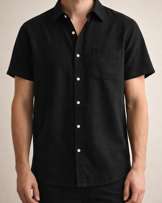 Hot Summer Lapel Solid Color Short Sleeve Button Men's Linen Shirt | JRSEE:2fcf7d55-708b-473a-add5-ec0cacbda476