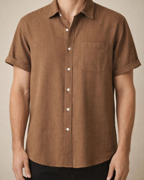 Hot Summer Lapel Solid Color Short Sleeve Button Men's Linen Shirt | JRSEE:cdbbb8c7-9e67-4de3-926f-e06f9e818212