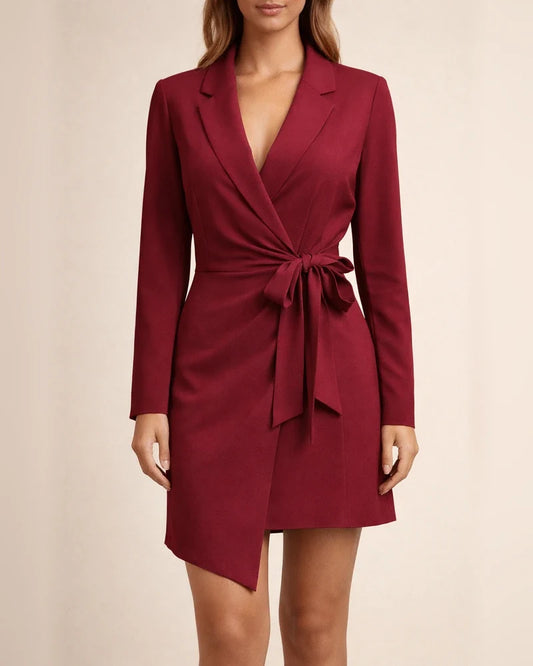Intellectual Style Long-sleeved Mid-waist A-line Dress Temperament Commuter Women's Suit Dress V-neck Dresses | JRSEE:65d73a6a-d475-42e3-b095-005c482a1d6d