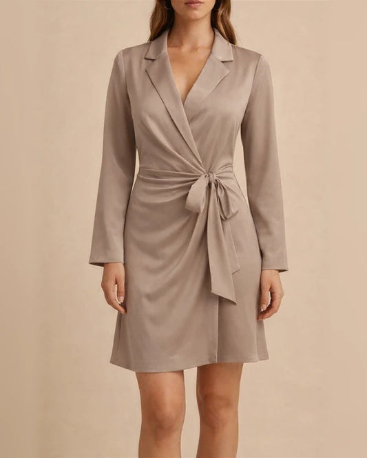 Intellectual Style Long-sleeved Mid-waist A-line Dress Temperament Commuter Women's Suit Dress V-neck Dresses | JRSEE:2f102a91-b87d-463e-ac71-8251a94ef74d