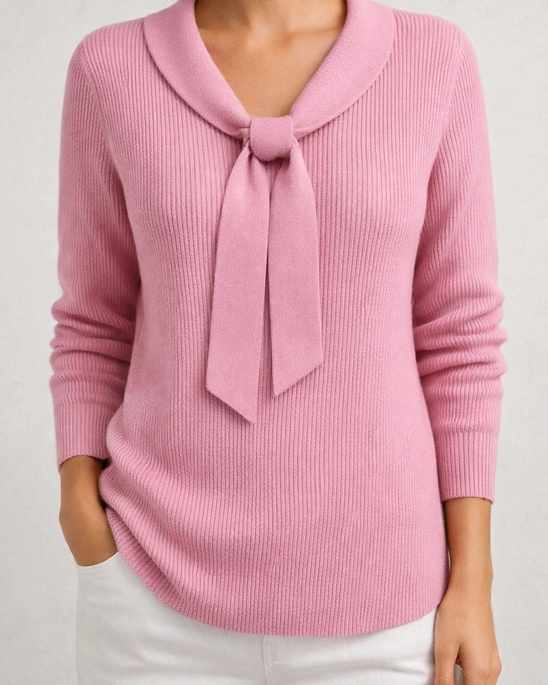 Knit Bow Sweater - New Fall/Winter Solid Color Women's Knit Top | JRSEE:5636943d-af28-4a2e-92b6-4b56e8f87882
