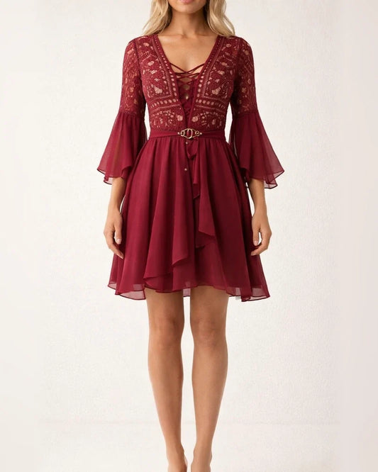 Lace Crochet Openwork V-neck Strap Chiffon White Dresses | JRSEE:efdb2f72-6690-4b78-9075-db36ef91ae08