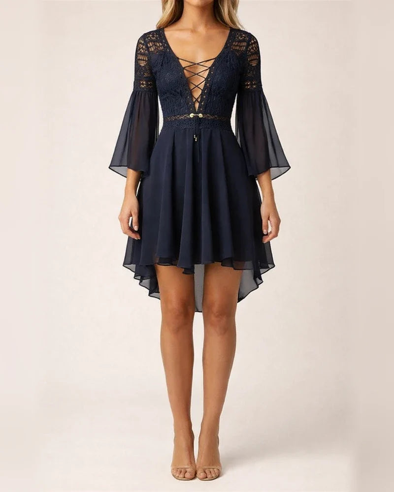 Lace Crochet Openwork V-neck Strap Chiffon White Dresses | JRSEE:916b17a6-dc2a-4714-a7a5-0274b82fca29