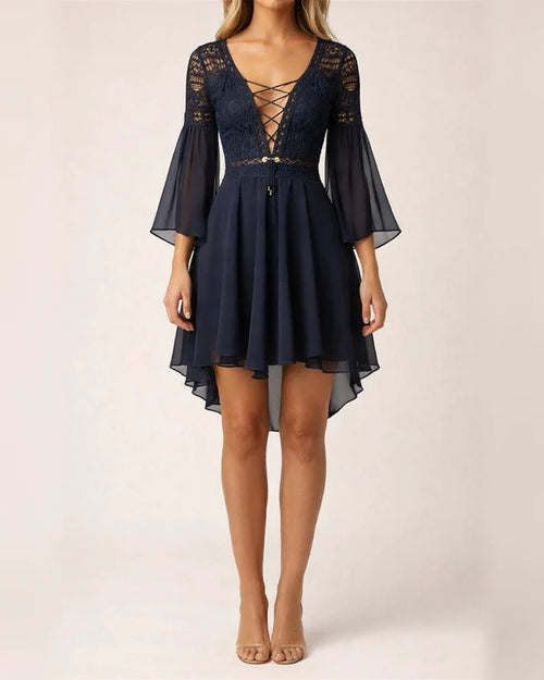Lace Crochet Openwork V-neck Strap Chiffon White Dresses | JRSEE:916b17a6-dc2a-4714-a7a5-0274b82fca29